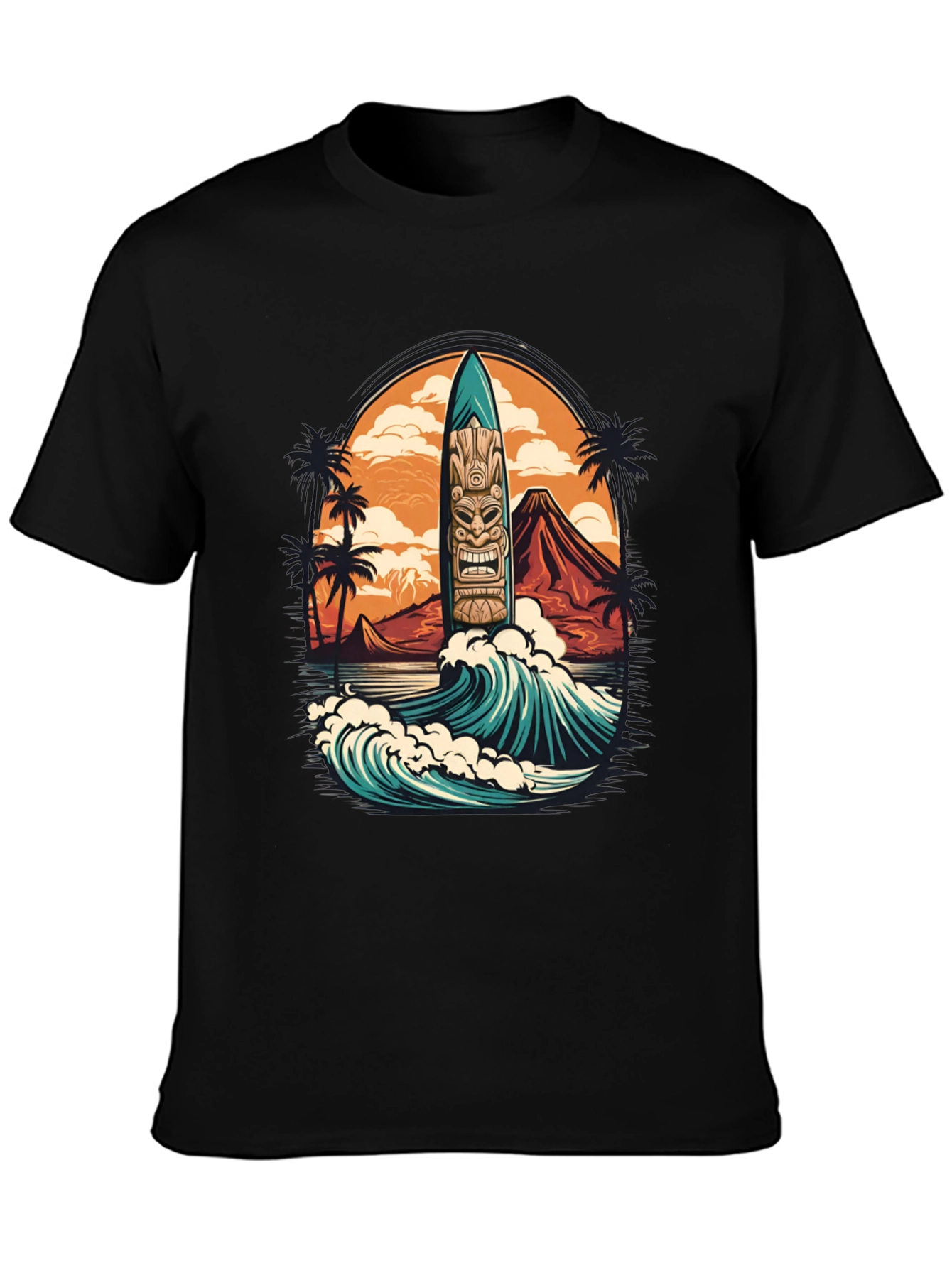 Tropical Surfboard Tiki Graphic Tee