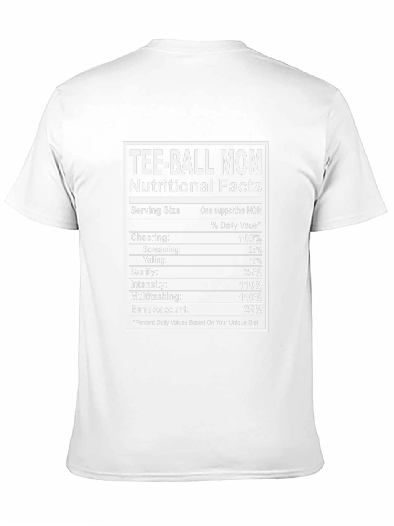 Tee-Ball Mom Nutritional Facts Graphic Tee