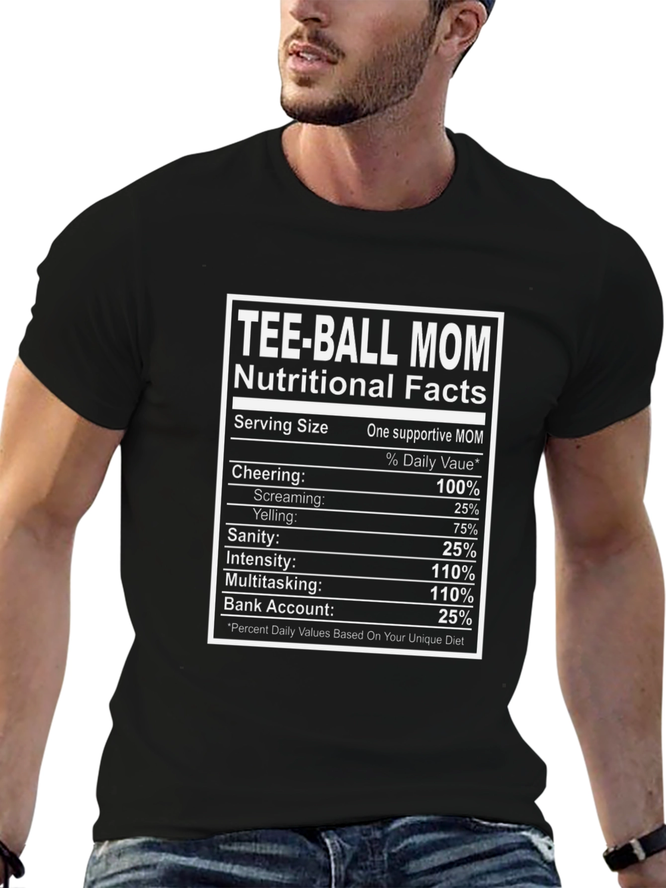 Tee-Ball Mom Nutritional Facts Graphic Tee