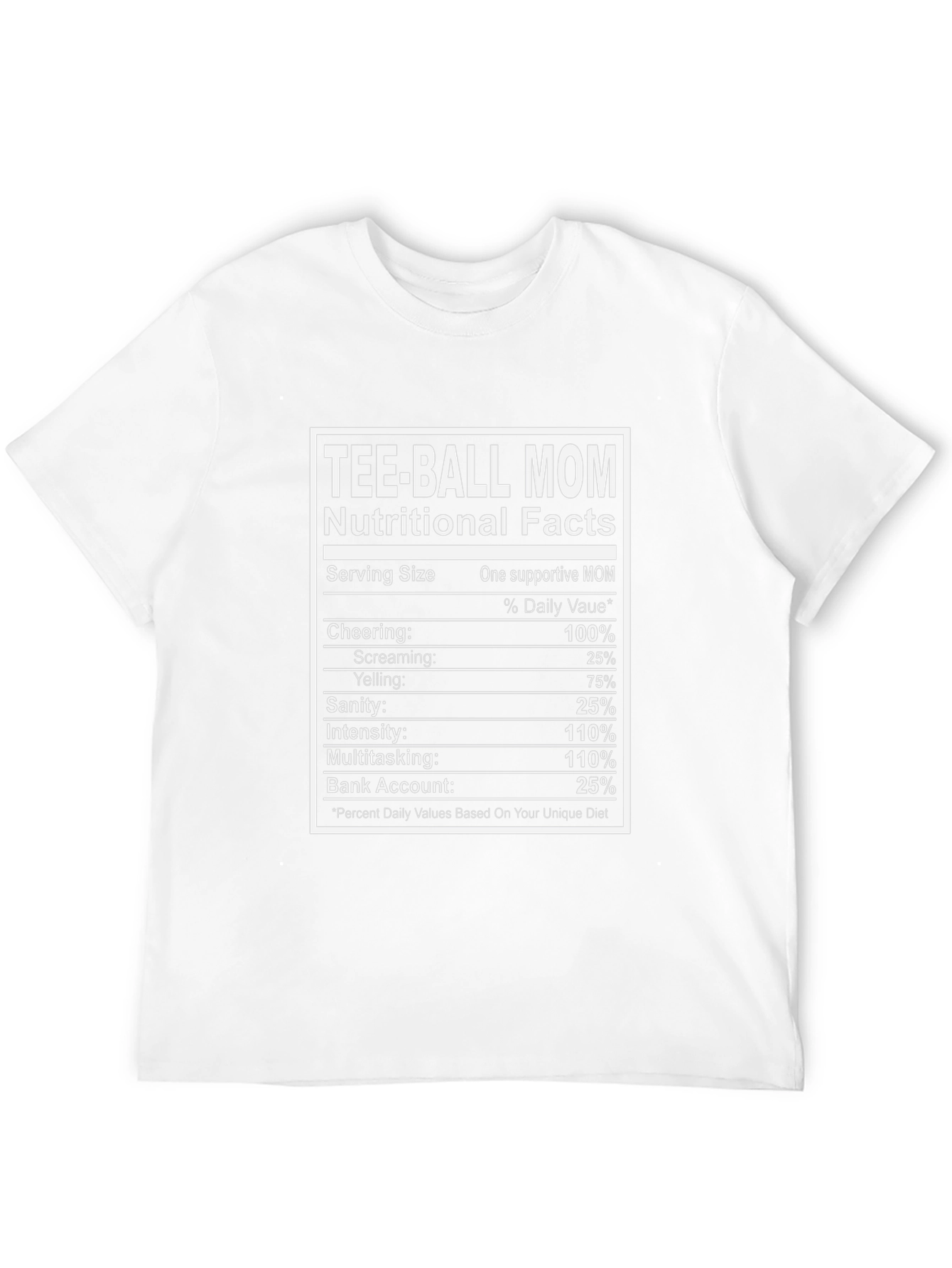 Tee-Ball Mom Nutritional Facts Graphic Tee
