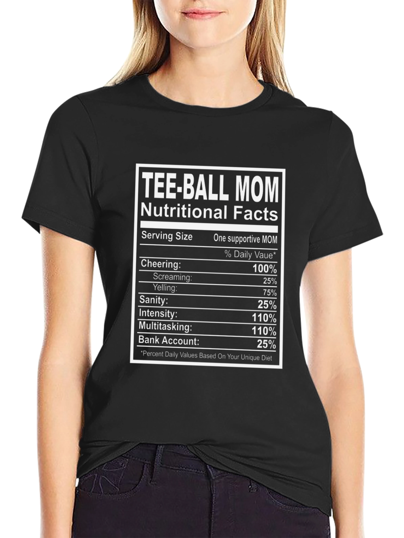 Tee-Ball Mom Nutritional Facts Graphic Tee