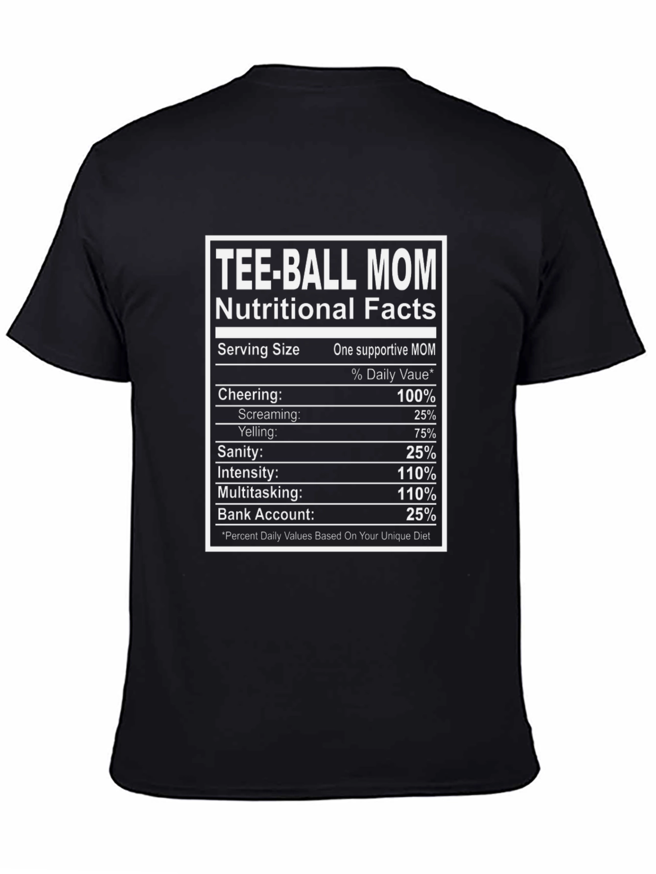 Tee-Ball Mom Nutritional Facts Graphic Tee
