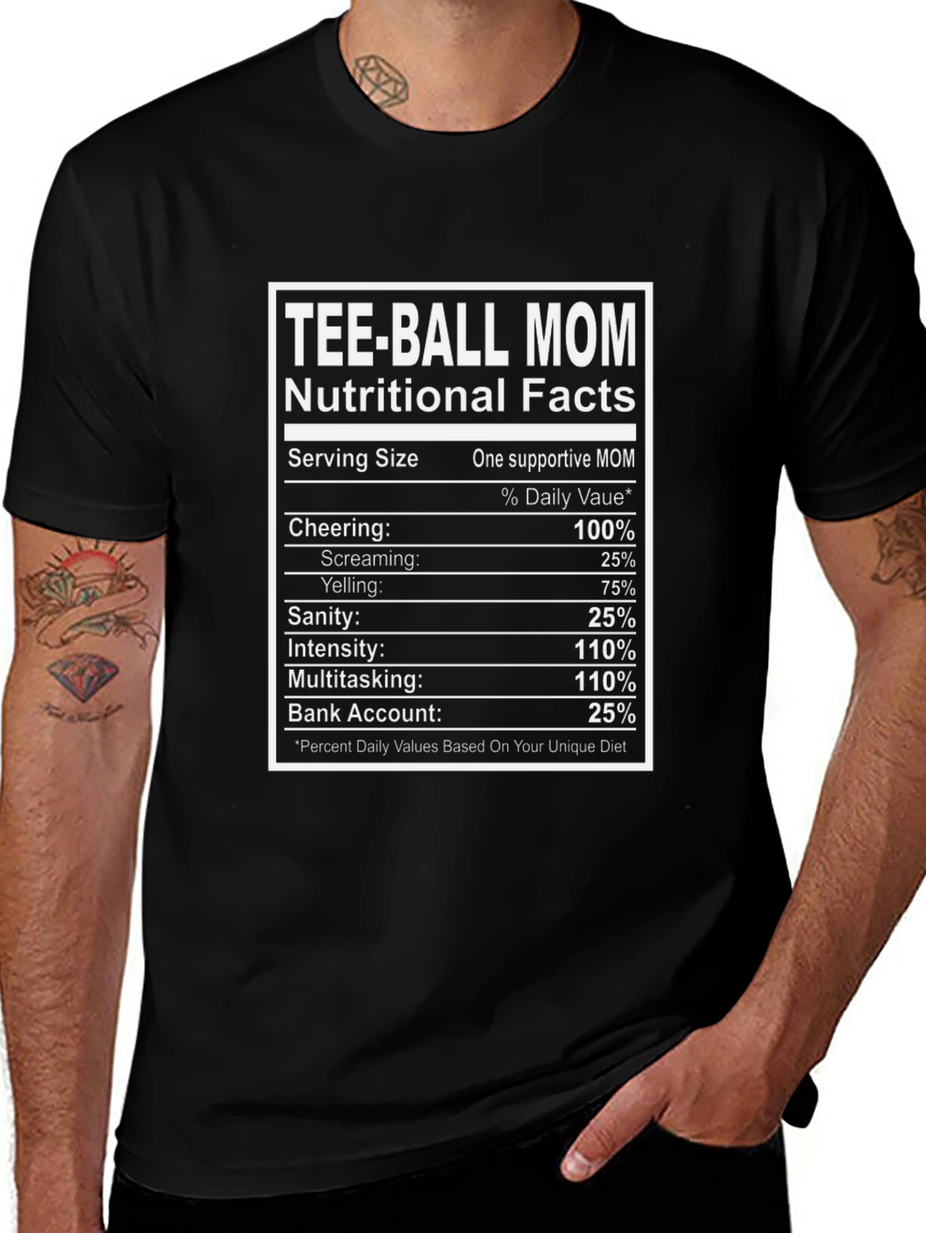Tee-Ball Mom Nutritional Facts Graphic Tee