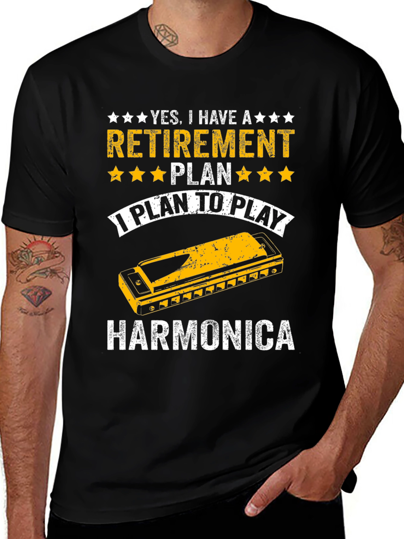 Retirement Harmonica Player Black T-Shirt