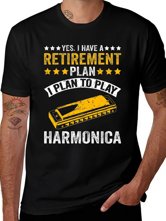 Retirement Harmonica Player Black T-Shirt