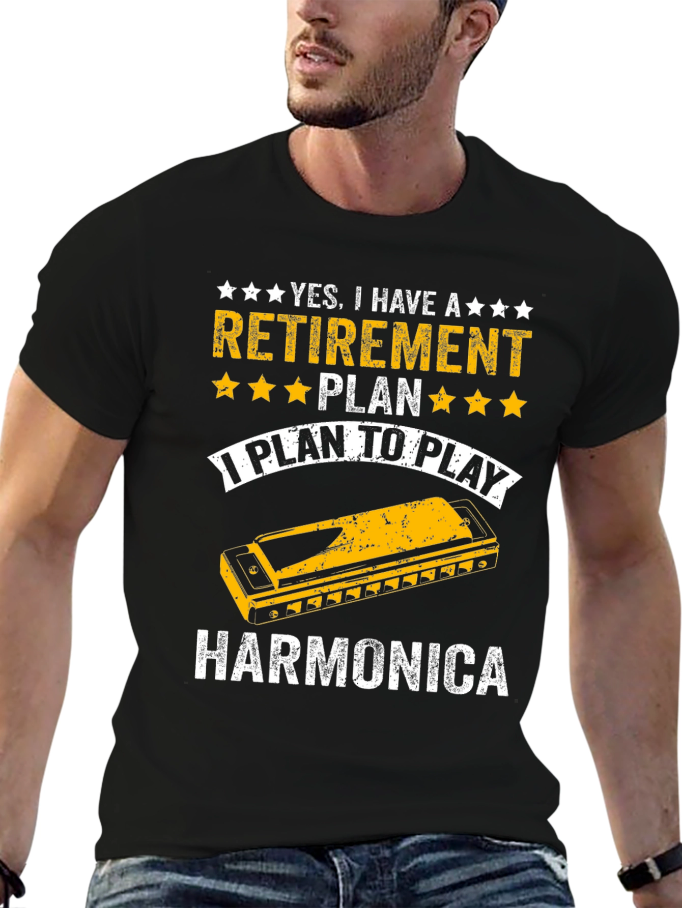 Retirement Harmonica Player Black T-Shirt