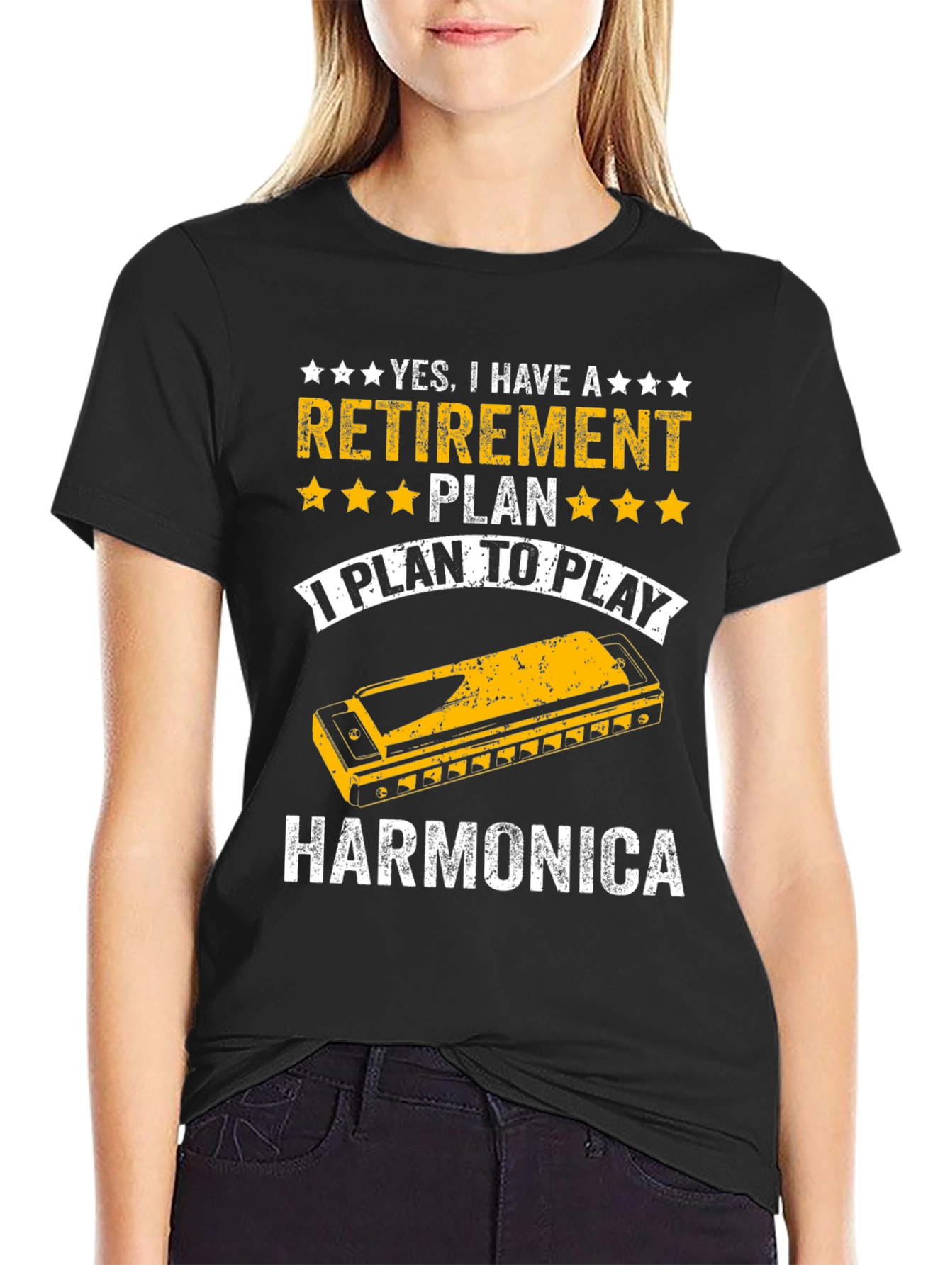 Retirement Harmonica Player Black T-Shirt
