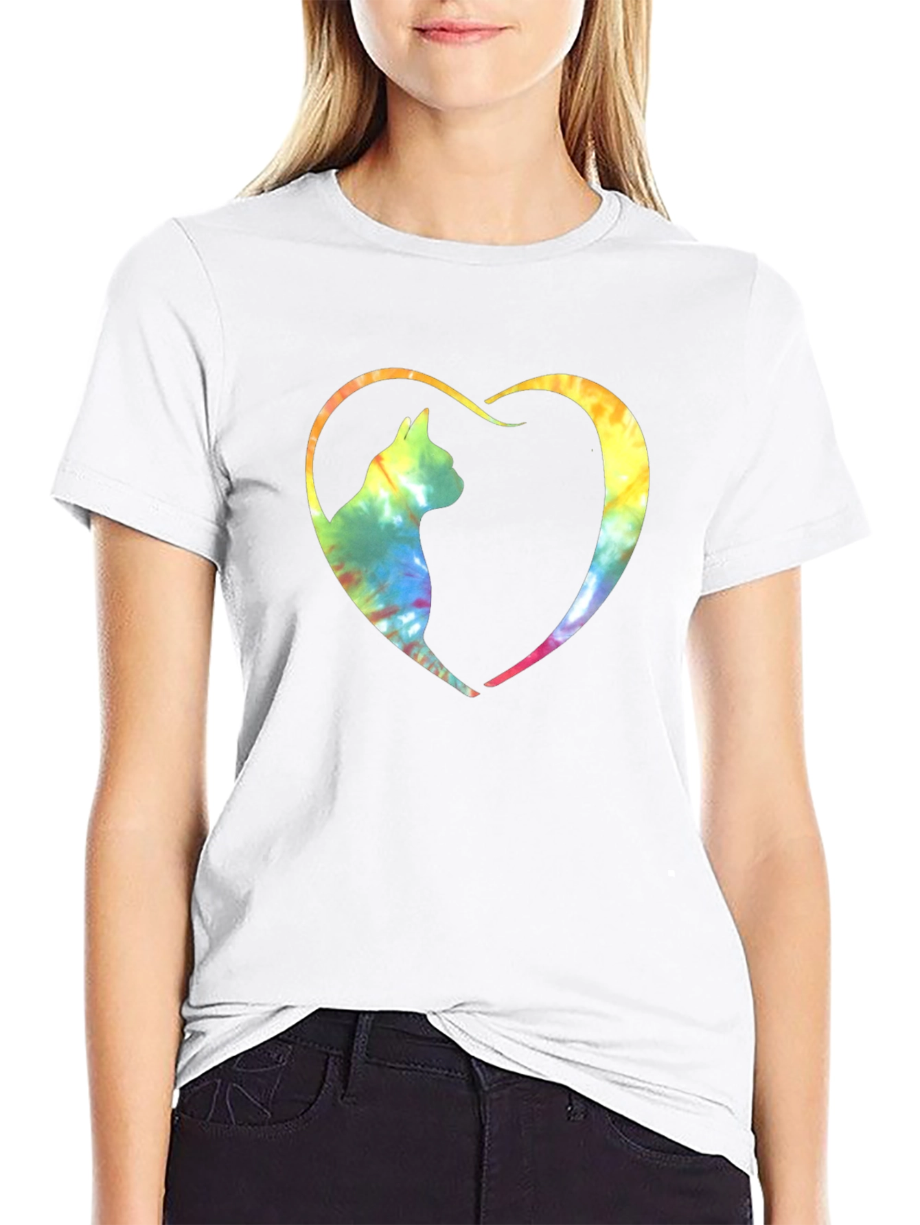 Tie-Dye Cat Heart Graphic Tee