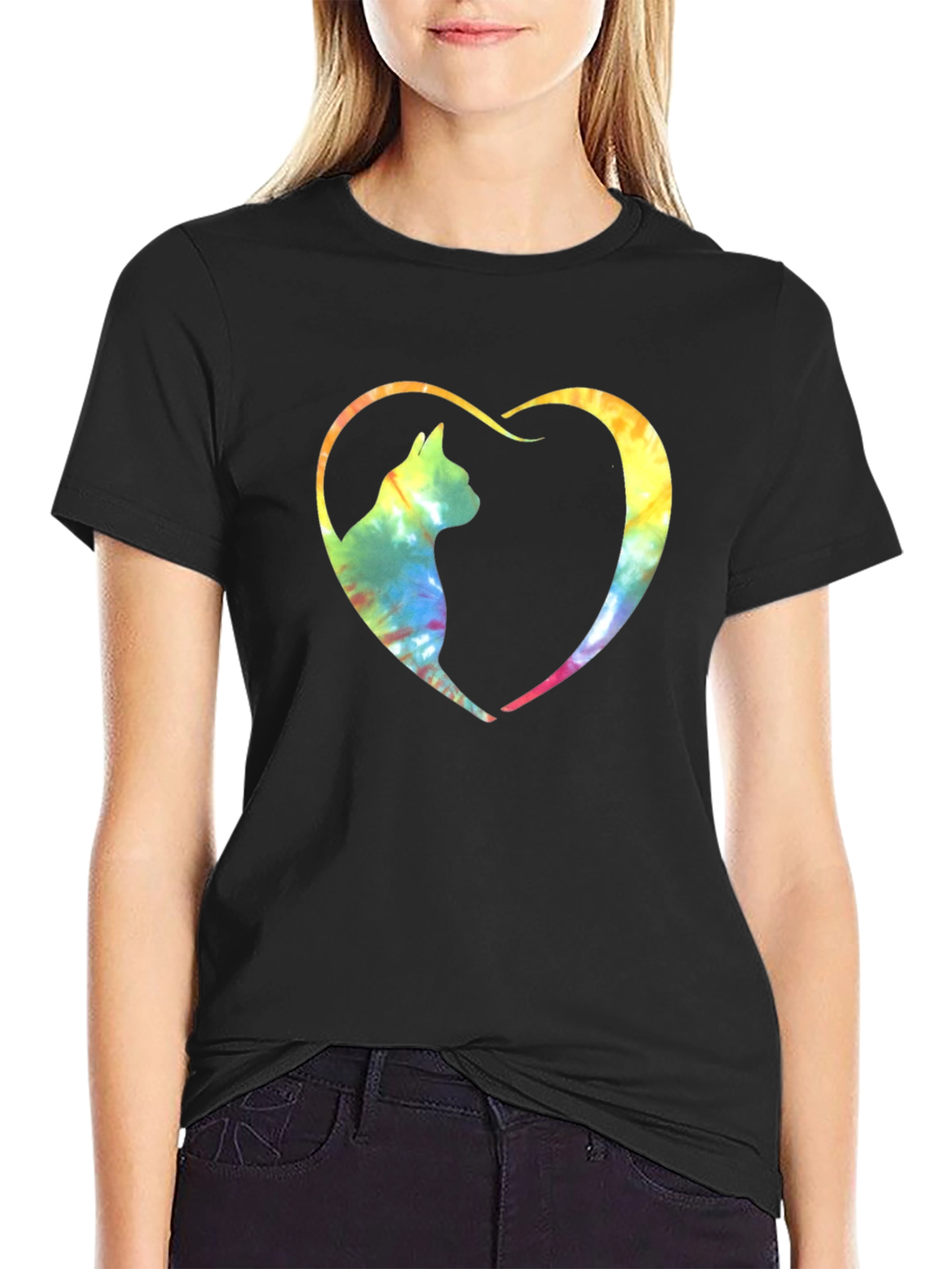 Tie-Dye Cat Heart Graphic Tee