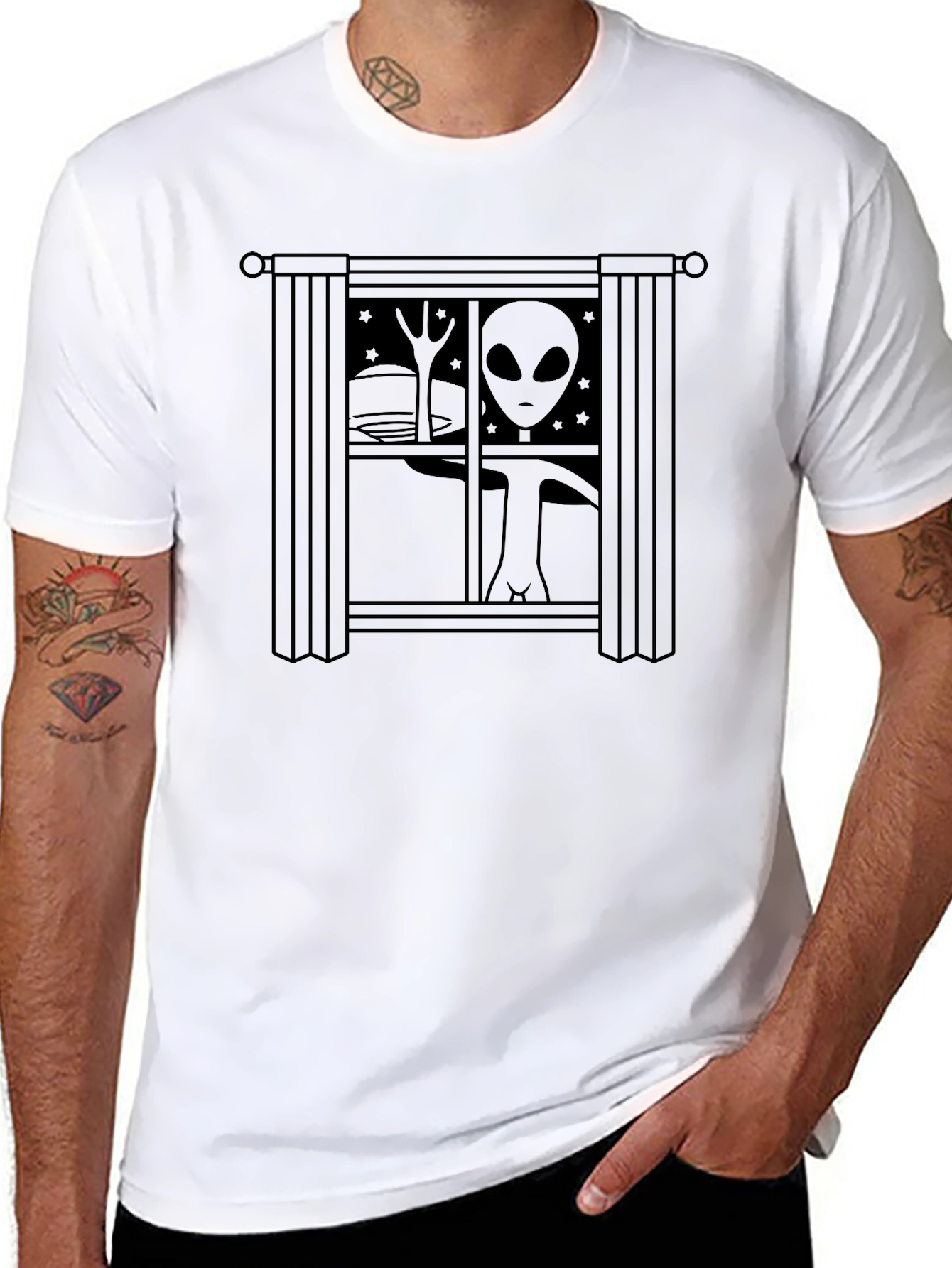 Alien Window Graphic Tee - Unique Design
