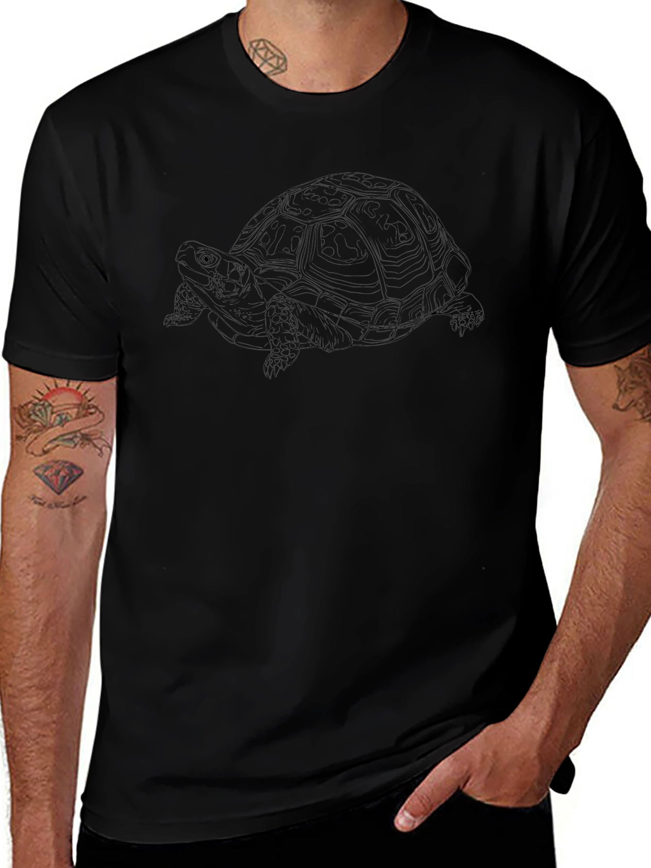 Turtle Outline Graphic T-Shirt - Black
