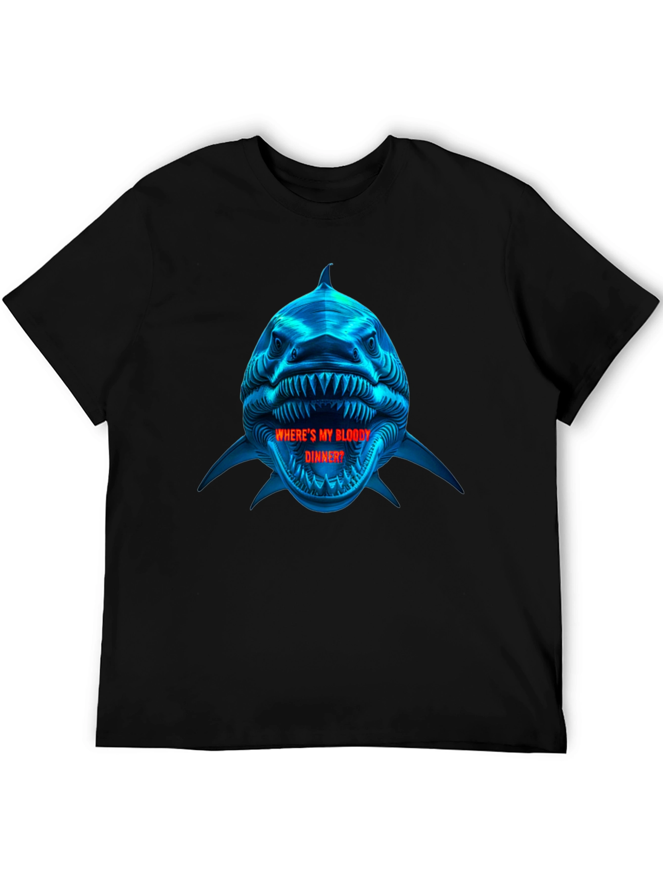 Shark Bloody Dinner Graphic Black T-Shirt