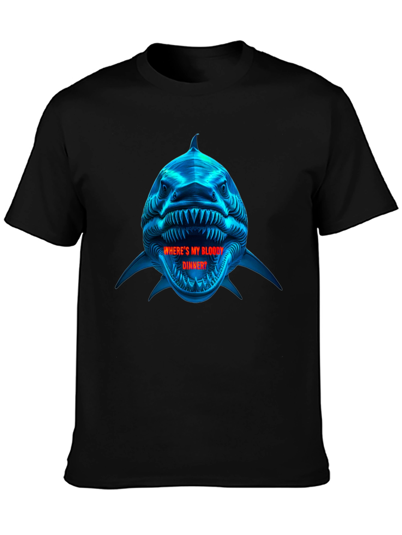 Shark Bloody Dinner Graphic Black T-Shirt