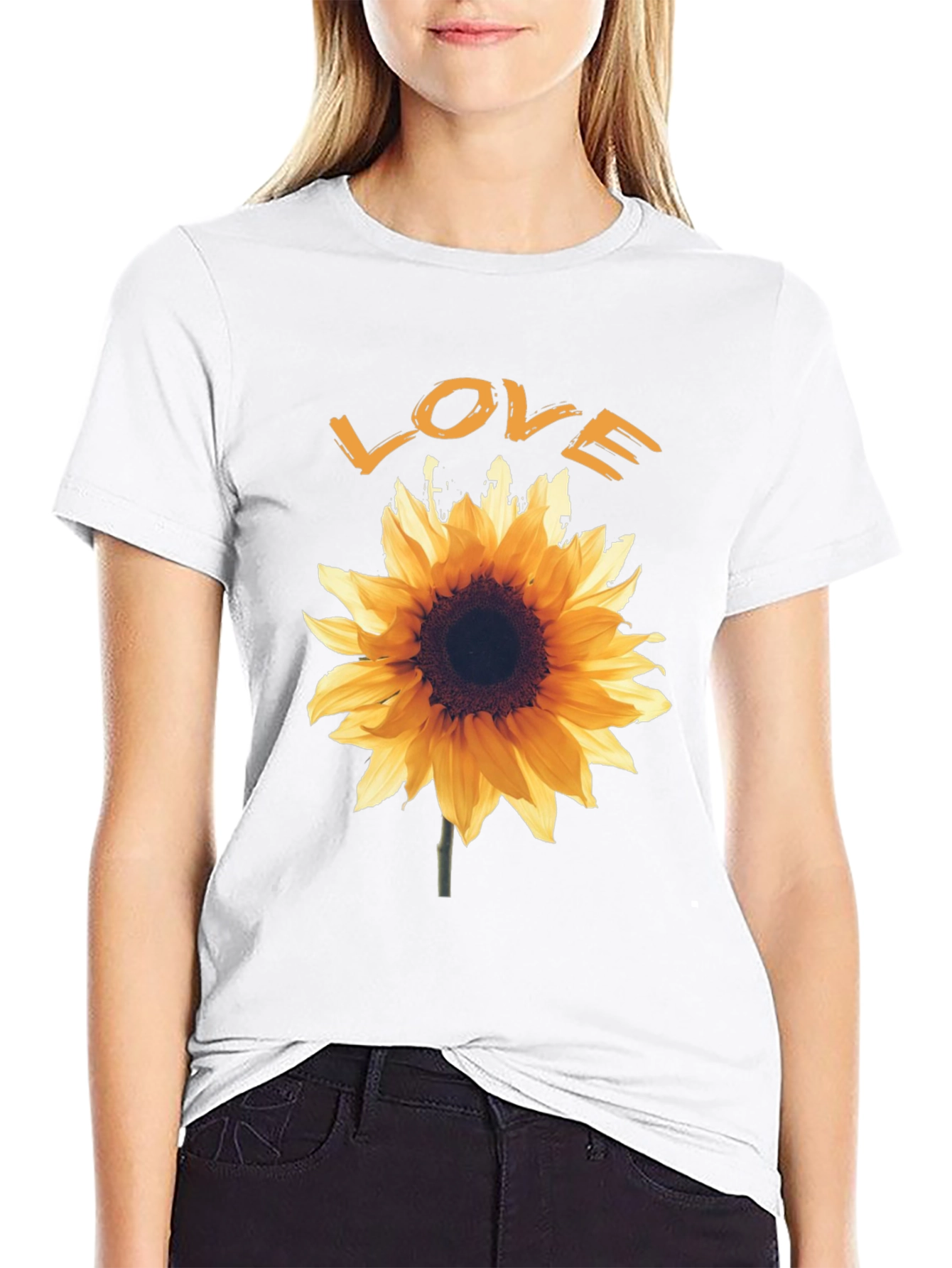 Sunflower Love Graphic Tee - Black Cotton T-Shirt