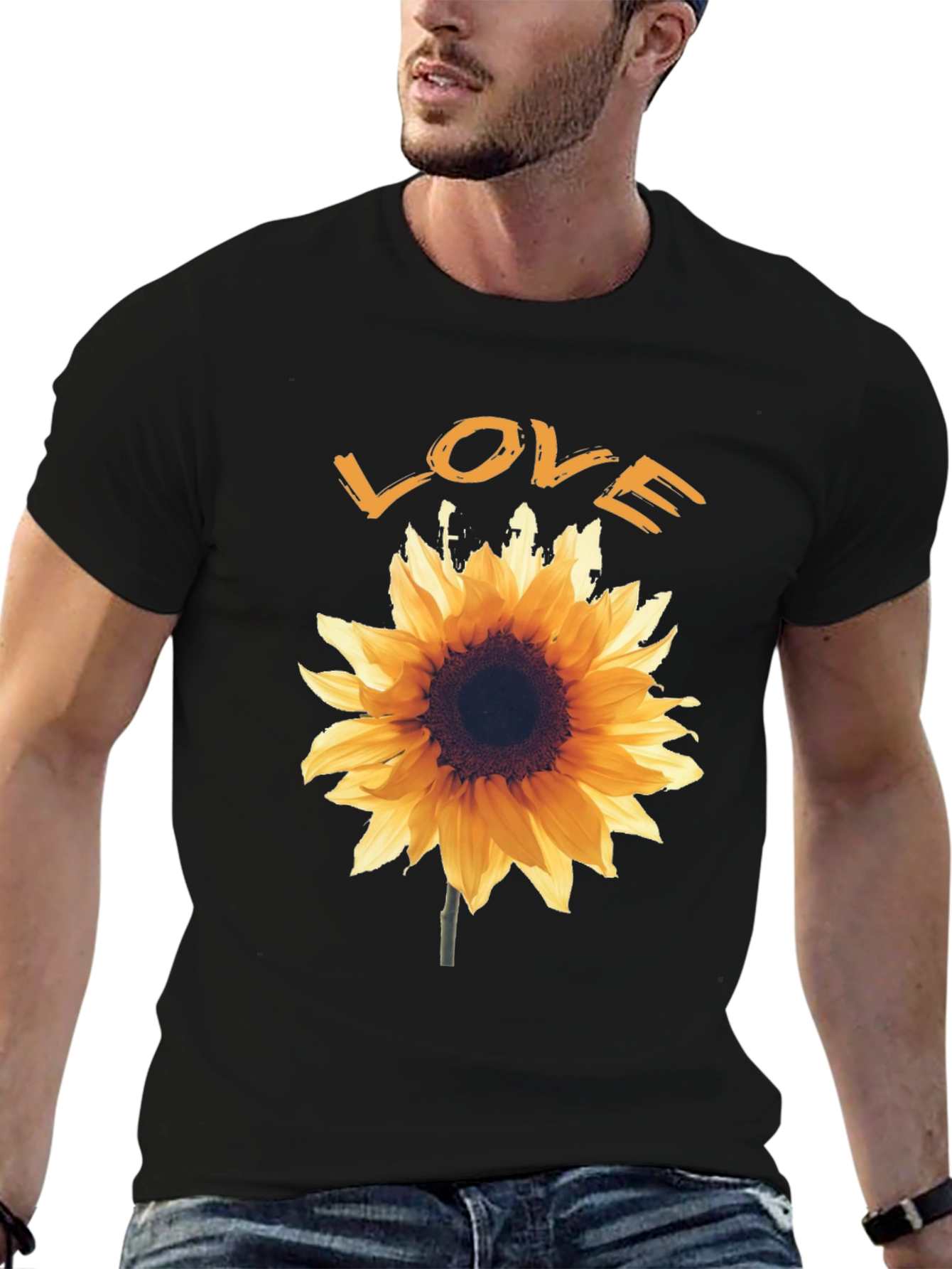 Sunflower Love Graphic Tee - Black Cotton T-Shirt