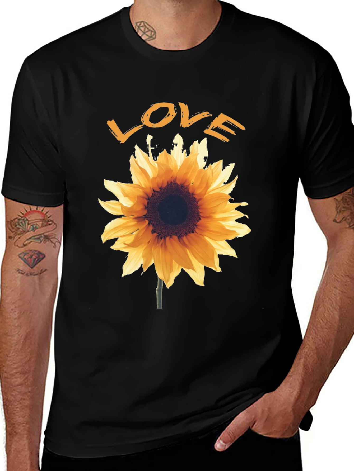 Sunflower Love Graphic Tee - Black Cotton T-Shirt