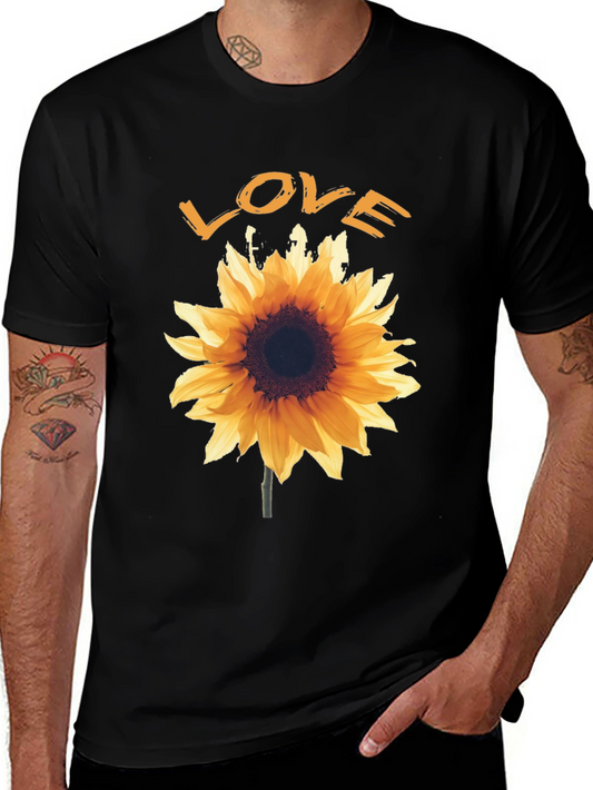 Sunflower Love Graphic Tee - Black Cotton T-Shirt