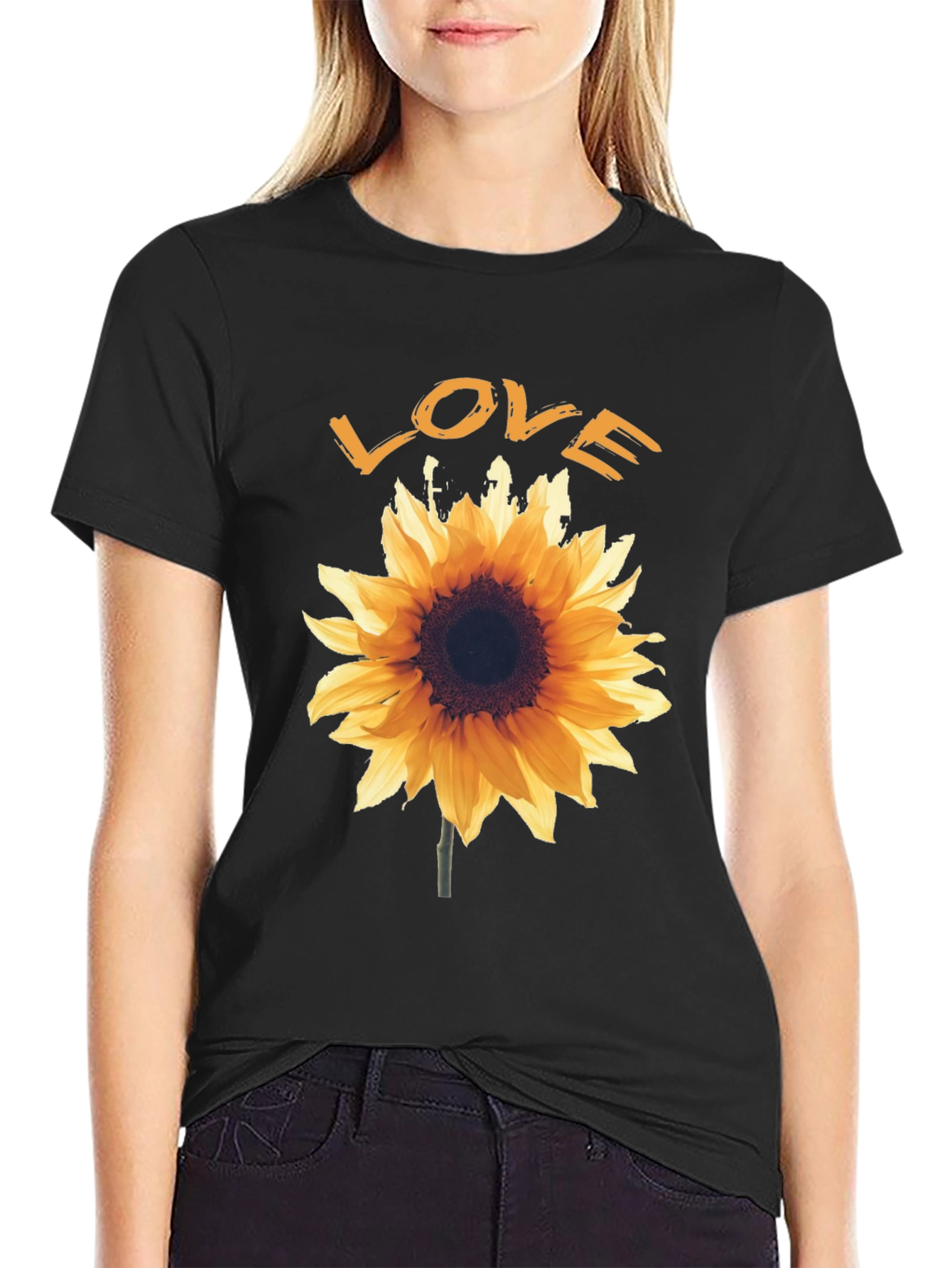 Sunflower Love Graphic Tee - Black Cotton T-Shirt