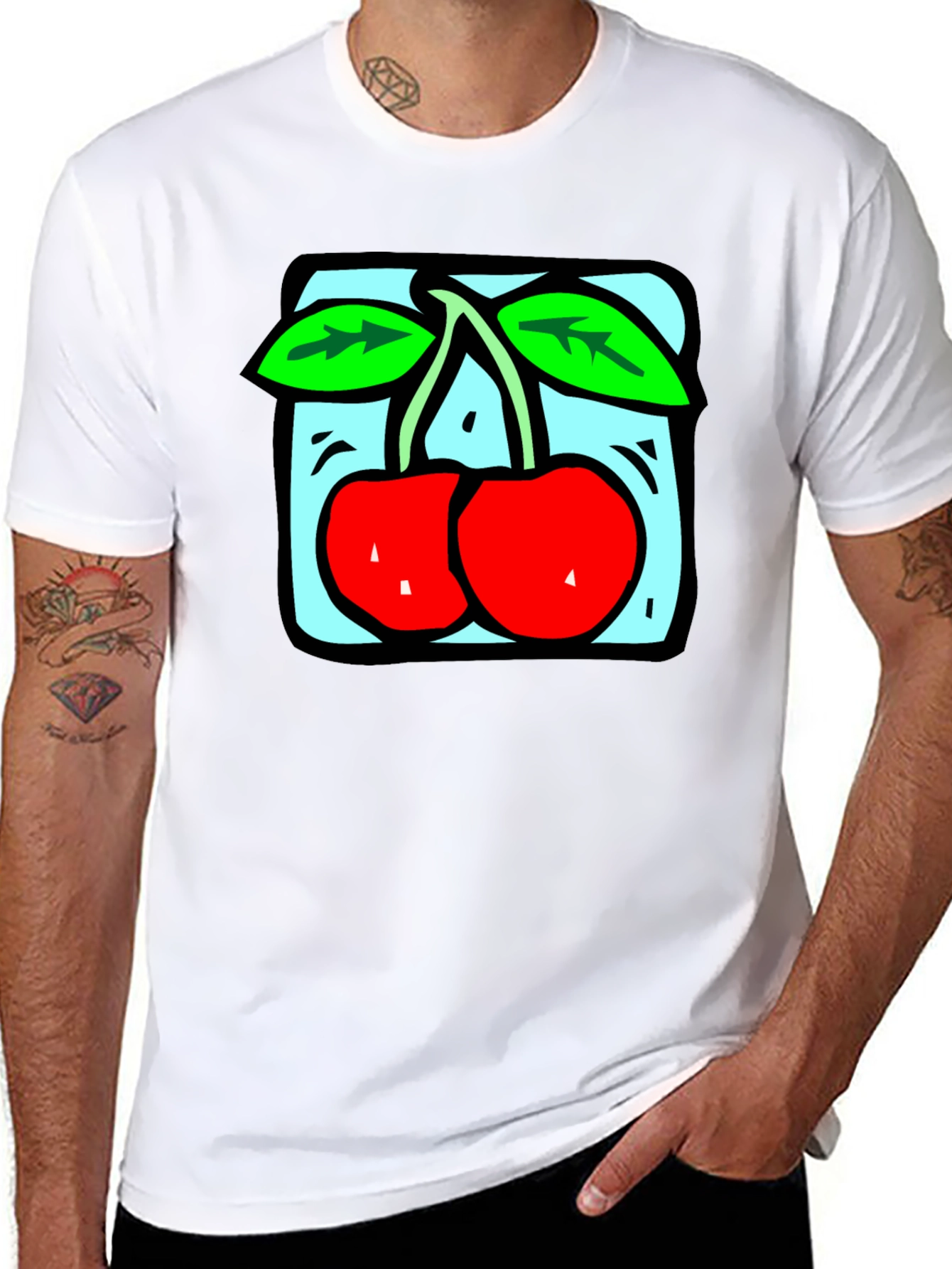 Retro Cherry Graphic Tee - Black Cotton T-Shirt