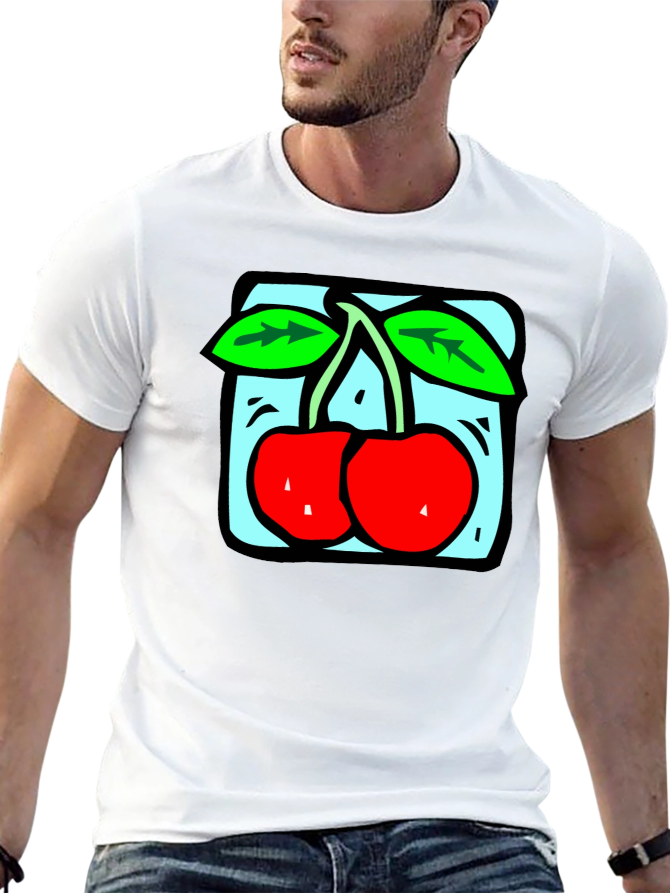 Retro Cherry Graphic Tee - Black Cotton T-Shirt