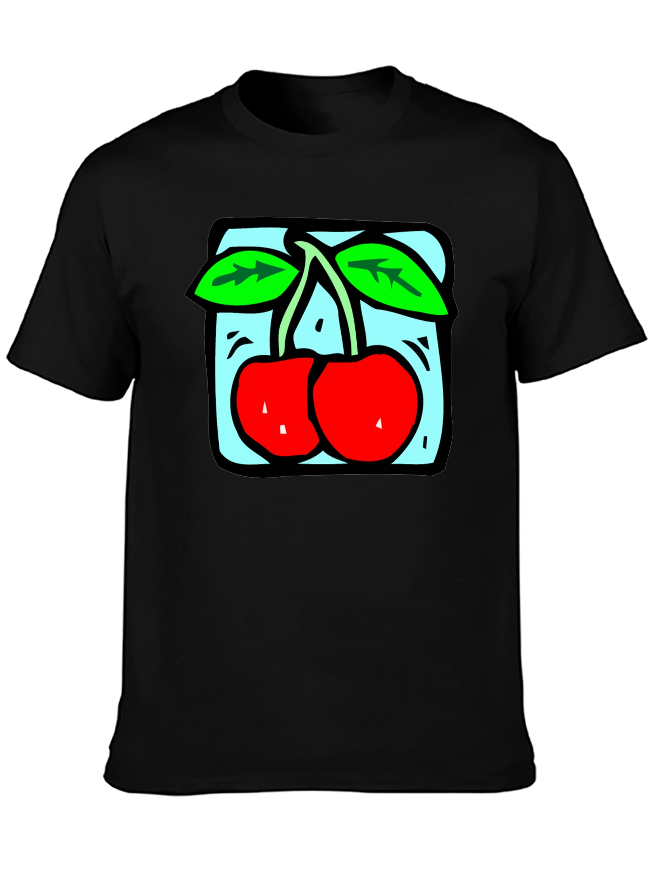 Retro Cherry Graphic Tee - Black Cotton T-Shirt