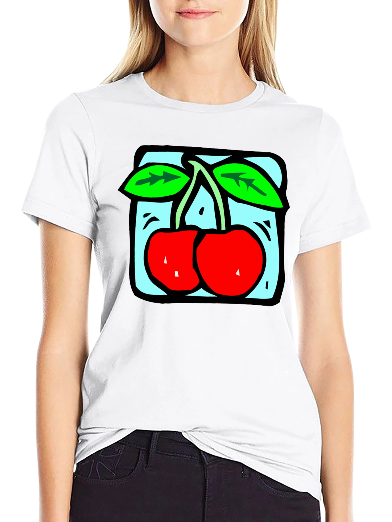 Retro Cherry Graphic Tee - Black Cotton T-Shirt