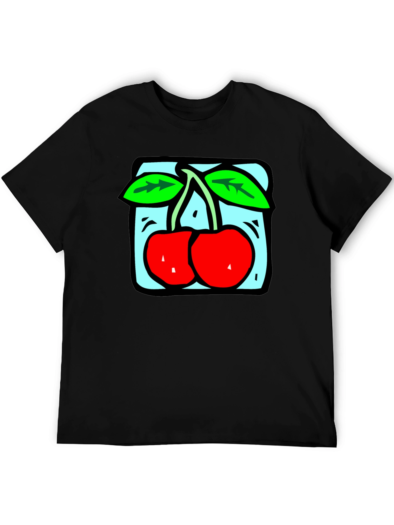 Retro Cherry Graphic Tee - Black Cotton T-Shirt