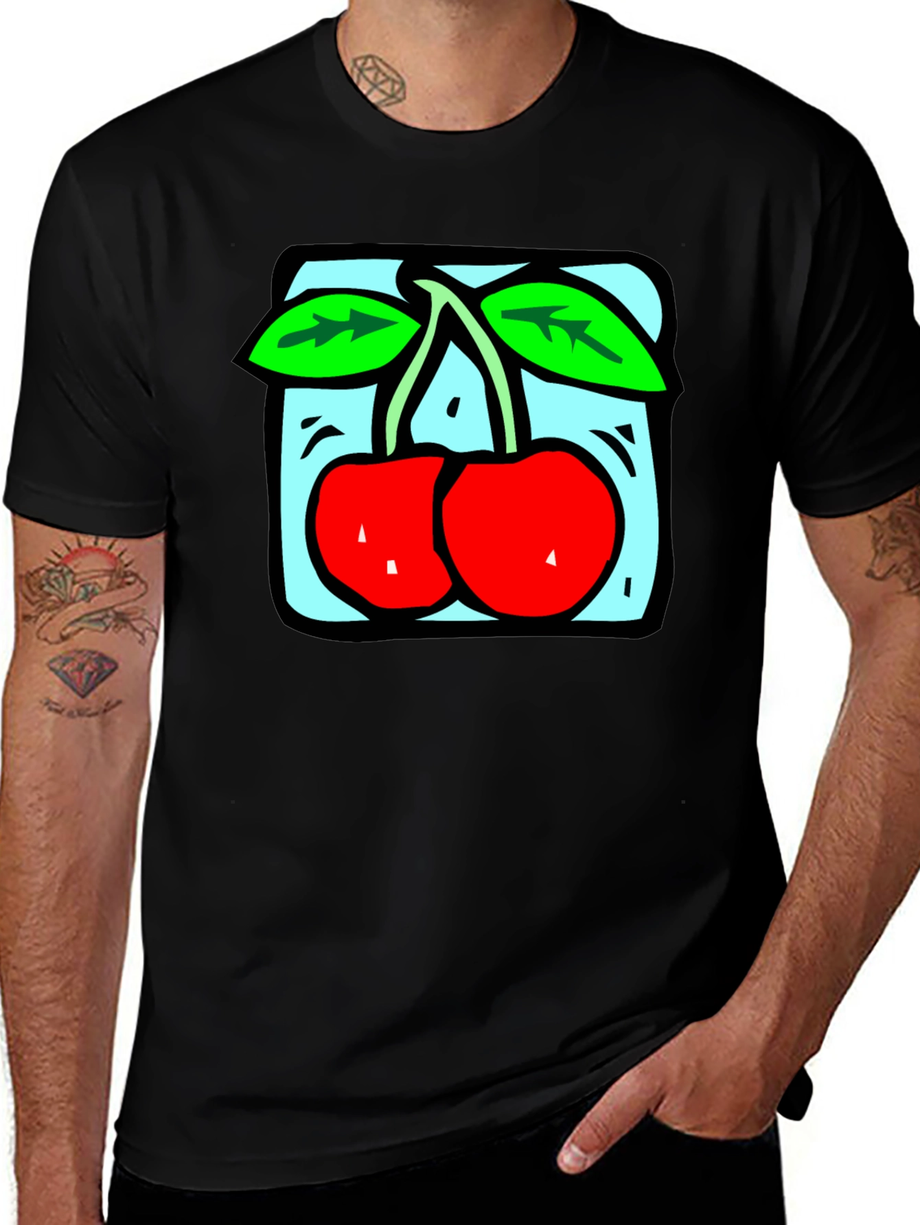Retro Cherry Graphic Tee - Black Cotton T-Shirt