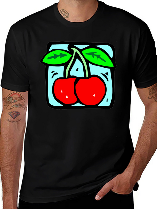 Retro Cherry Graphic Tee - Black Cotton T-Shirt