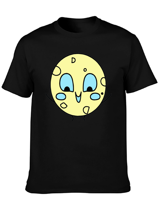 Cartoon Moon Graphic Black T-Shirt
