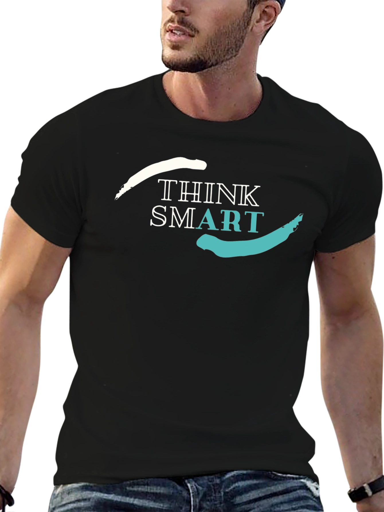 Think Smart Graphic Tee - Stylish Mens Black T-Shirt
