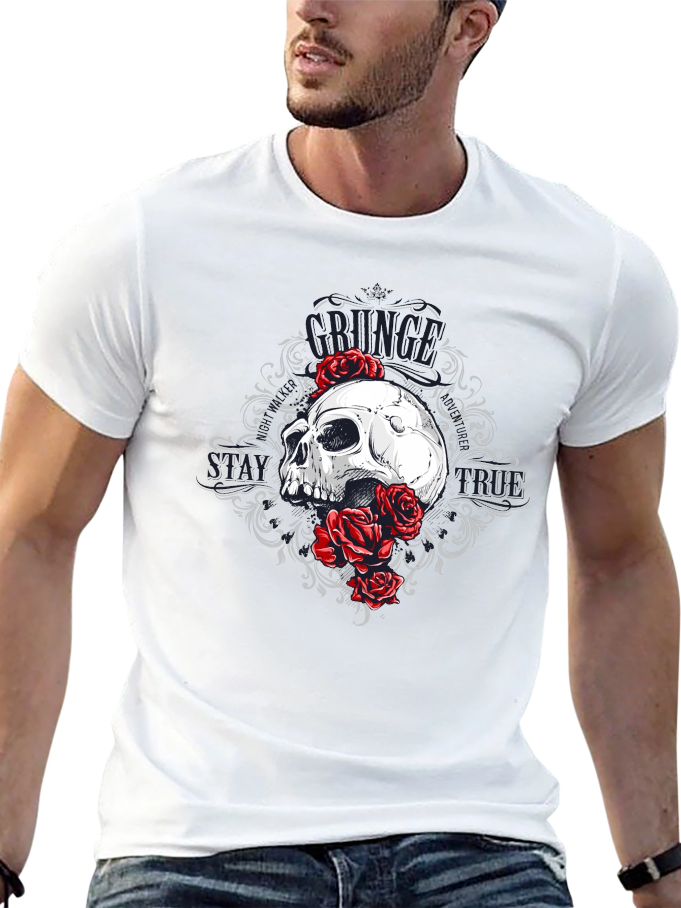 Skull & Roses Graphic Tee - Grunge Style