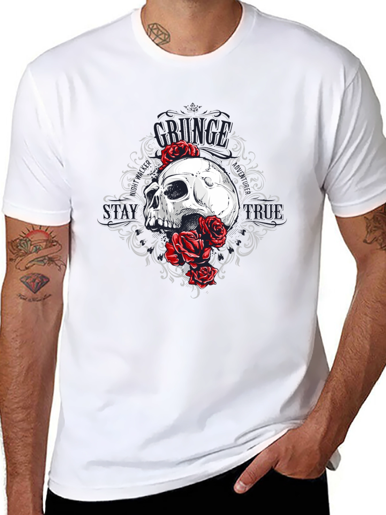 Skull & Roses Graphic Tee - Grunge Style