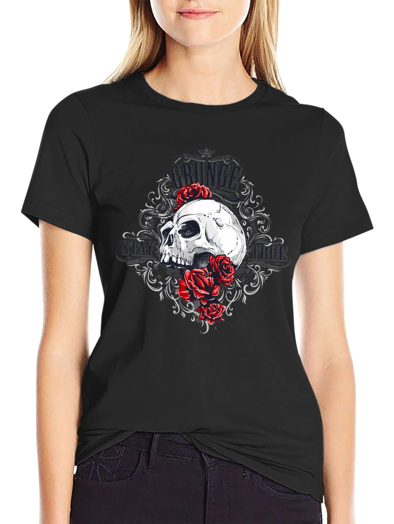 Skull & Roses Graphic Tee - Grunge Style