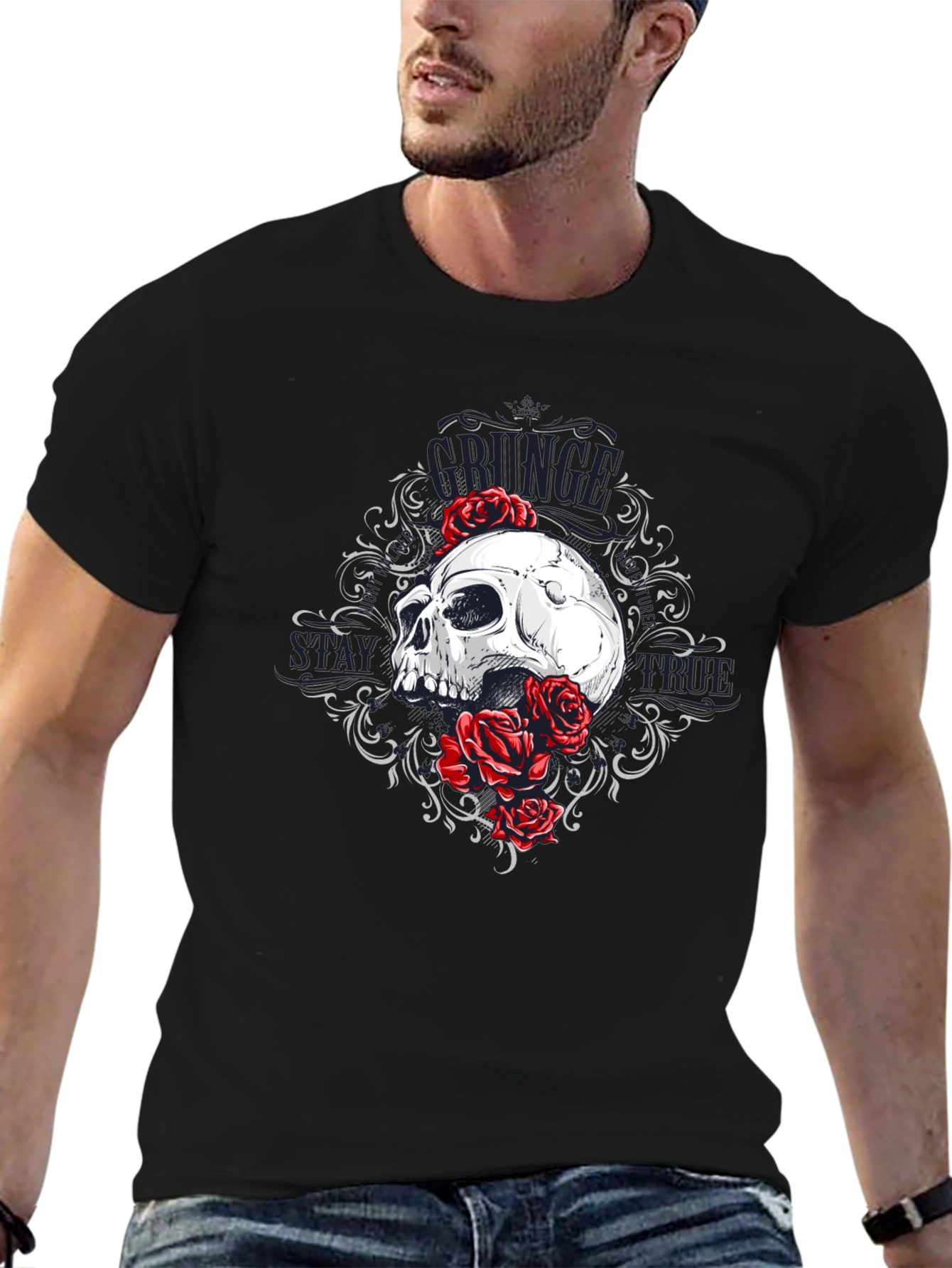 Skull & Roses Graphic Tee - Grunge Style