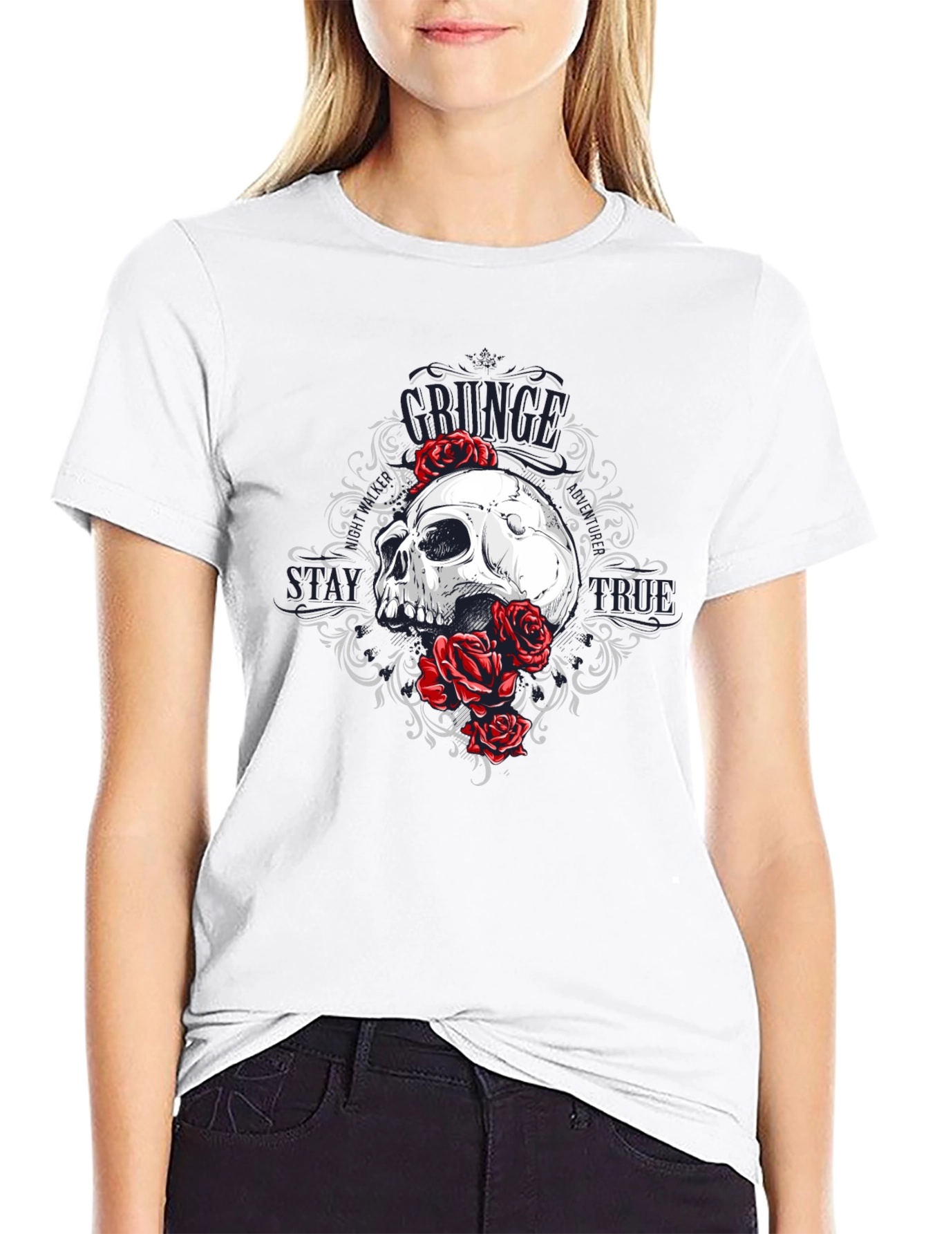 Skull & Roses Graphic Tee - Grunge Style