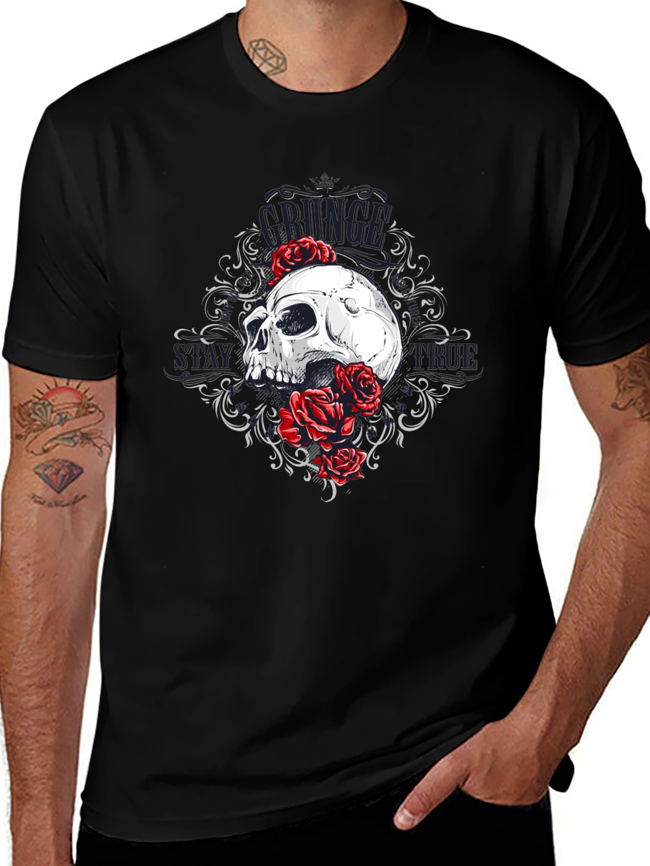 Skull & Roses Graphic Tee - Grunge Style