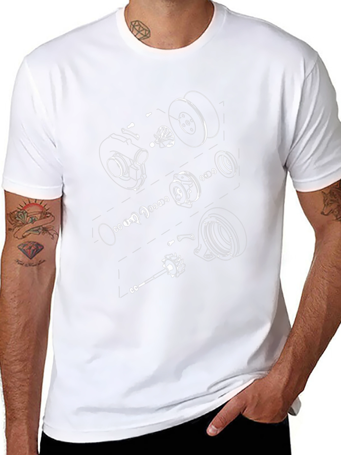 Turbocharger Engine Diagram T-Shirt - Black