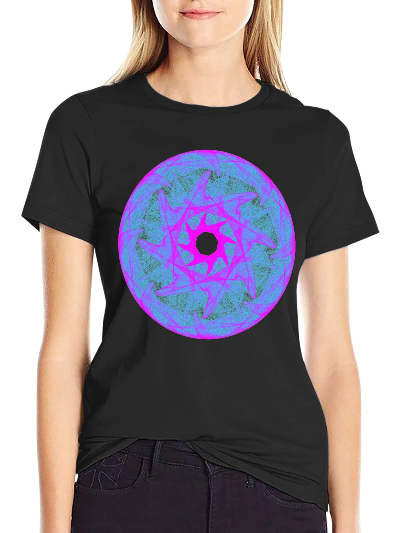 Abstract Graphic Print Black Crew Neck T-Shirt