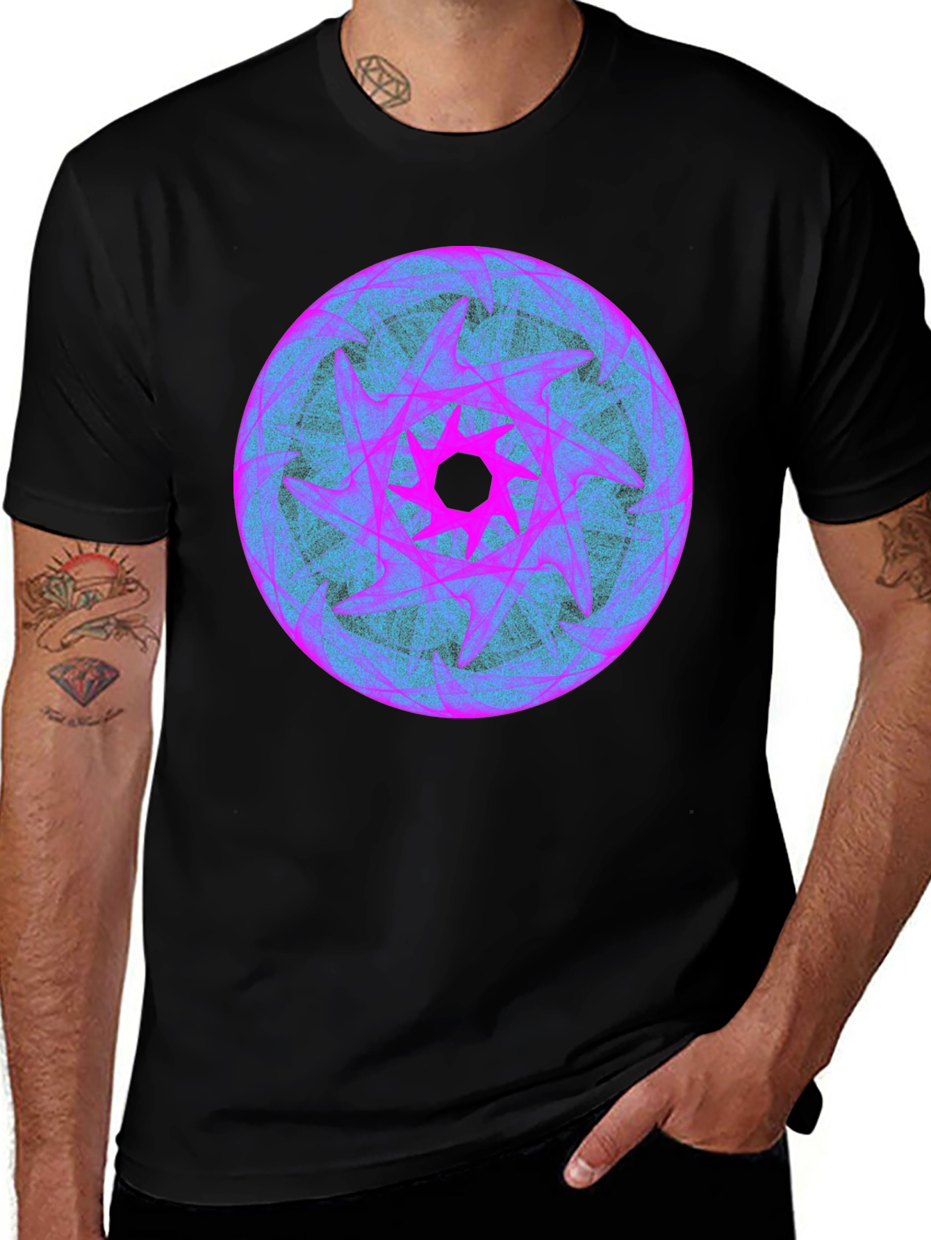 Abstract Graphic Print Black Crew Neck T-Shirt