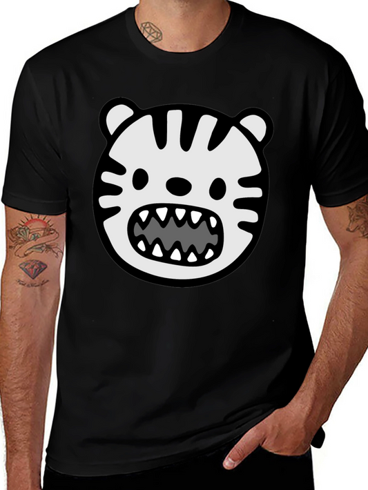 Cartoon Tiger Graphic Tee - Mens Black T-Shirt