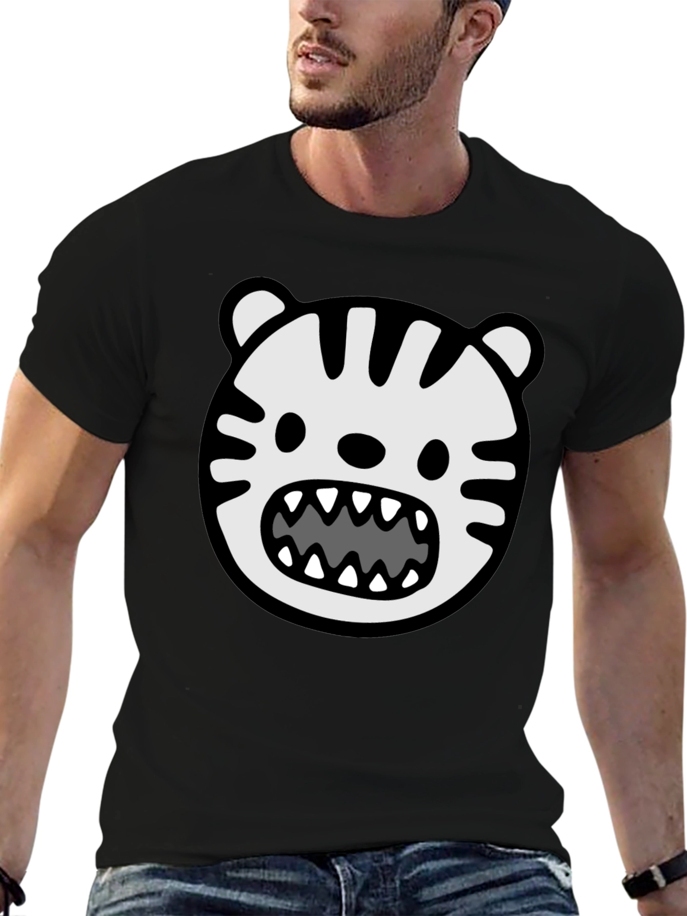 Cartoon Tiger Graphic Tee - Mens Black T-Shirt