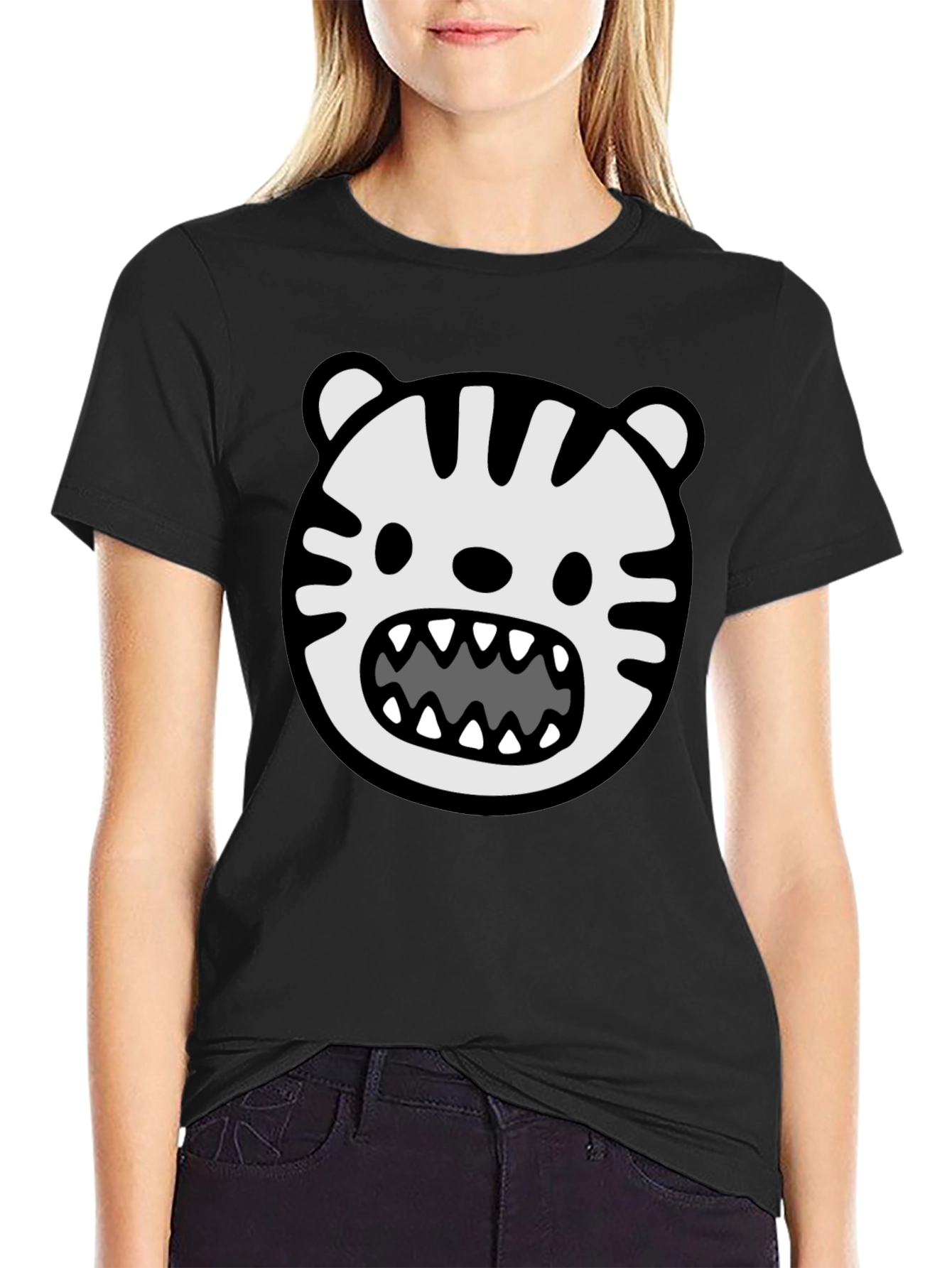 Cartoon Tiger Graphic Tee - Mens Black T-Shirt