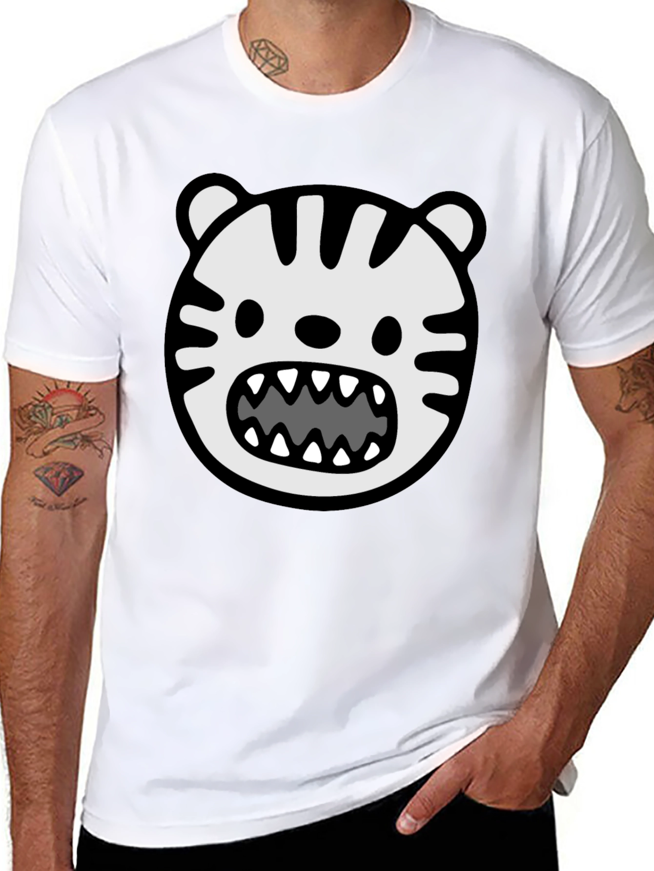 Cartoon Tiger Graphic Tee - Mens Black T-Shirt