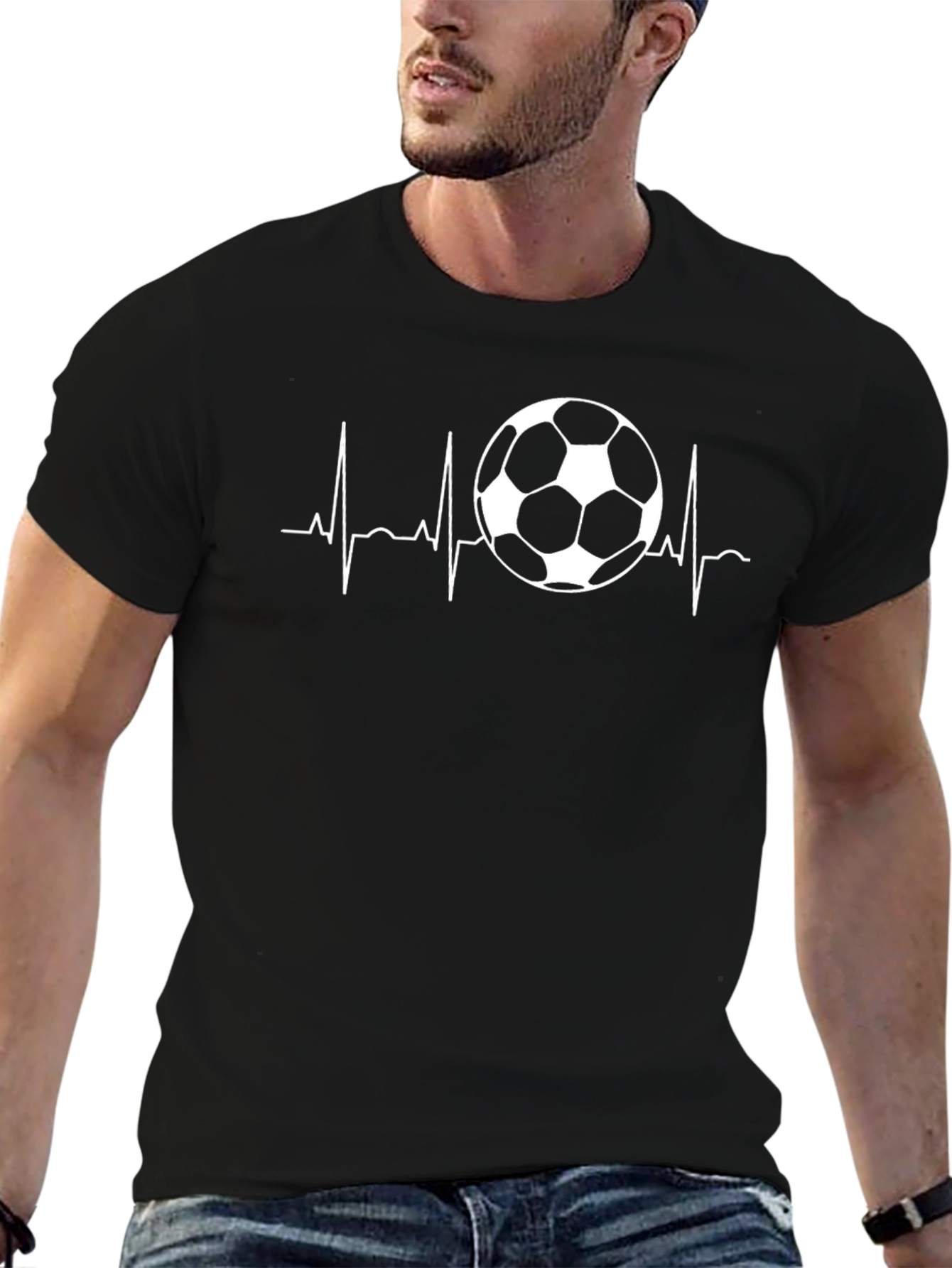 Soccer Heartbeat T-Shirt - Black
