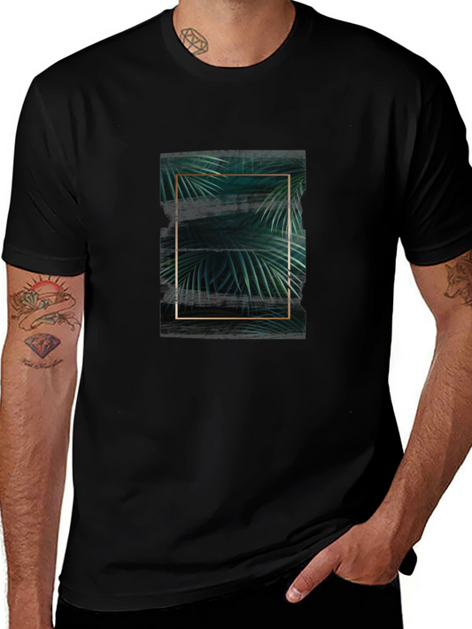 Stylish Black Tee with Tropical Leaf Graphic