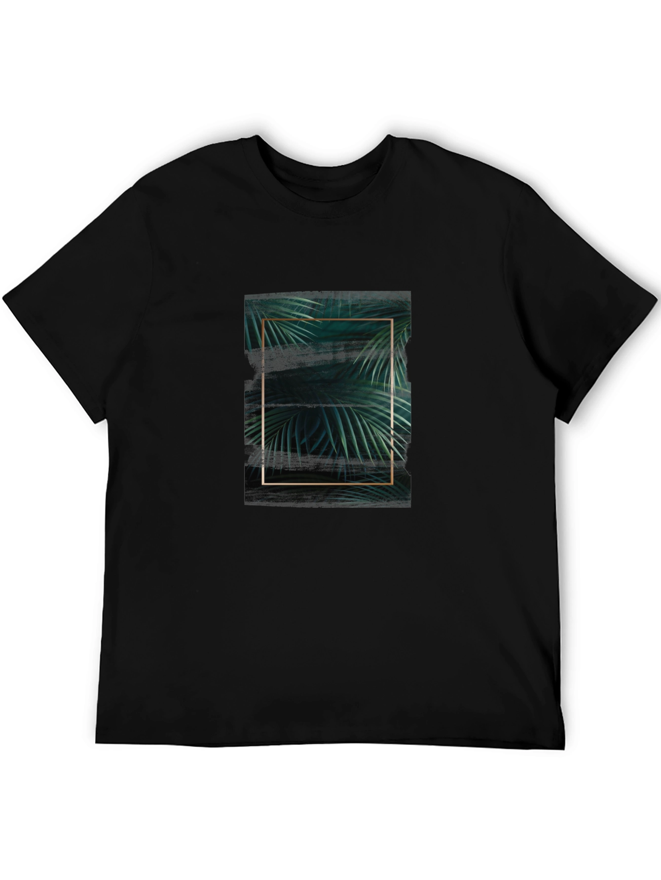 Stylish Black Tee with Tropical Leaf Graphic