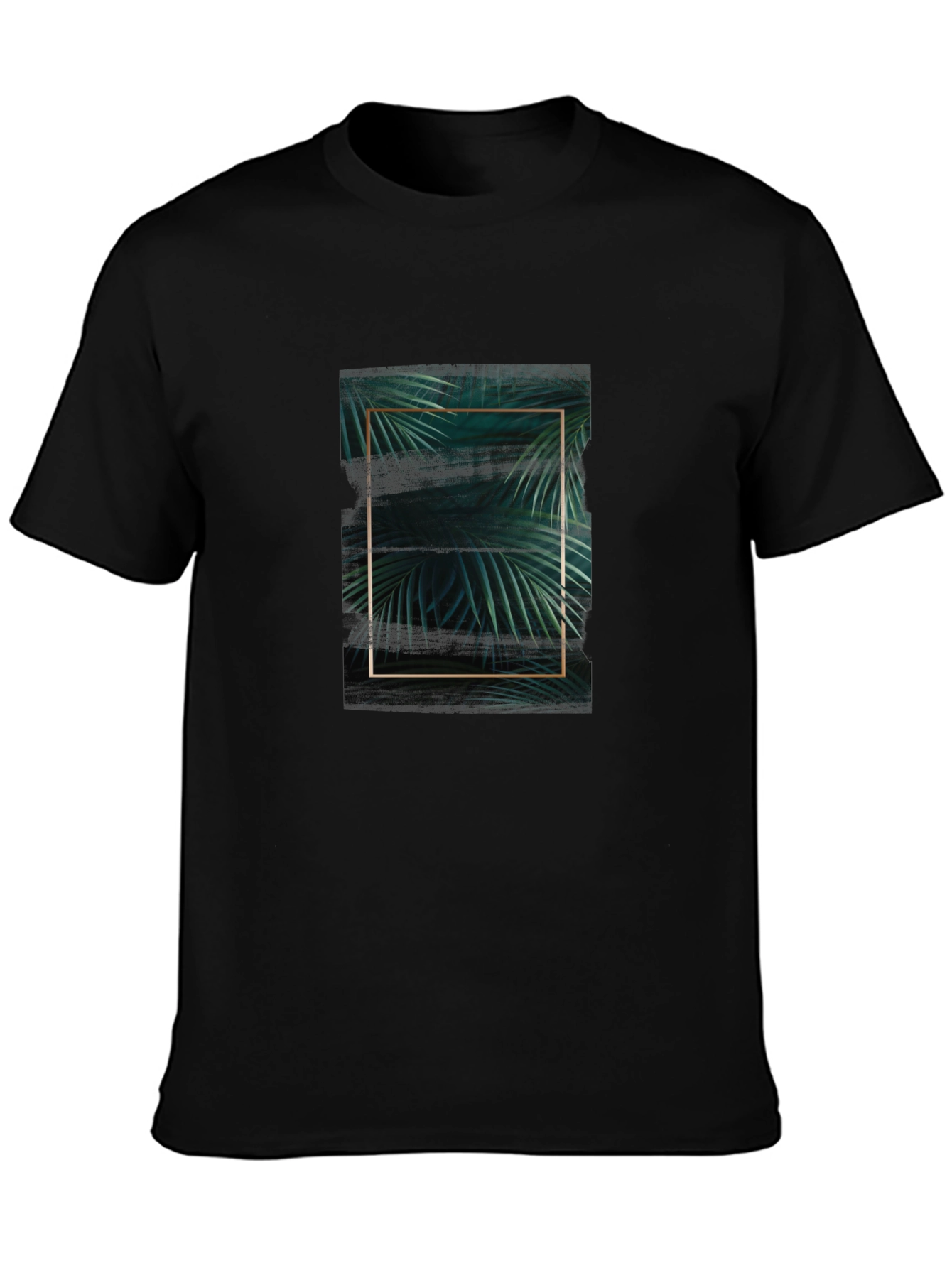 Stylish Black Tee with Tropical Leaf Graphic