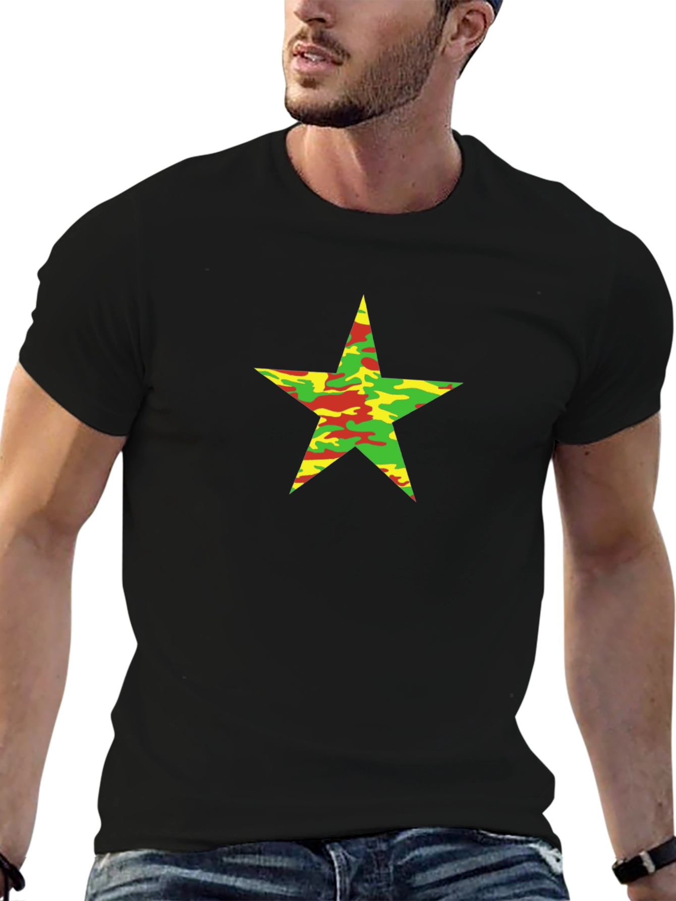 Camo Star Graphic Black T-Shirt
