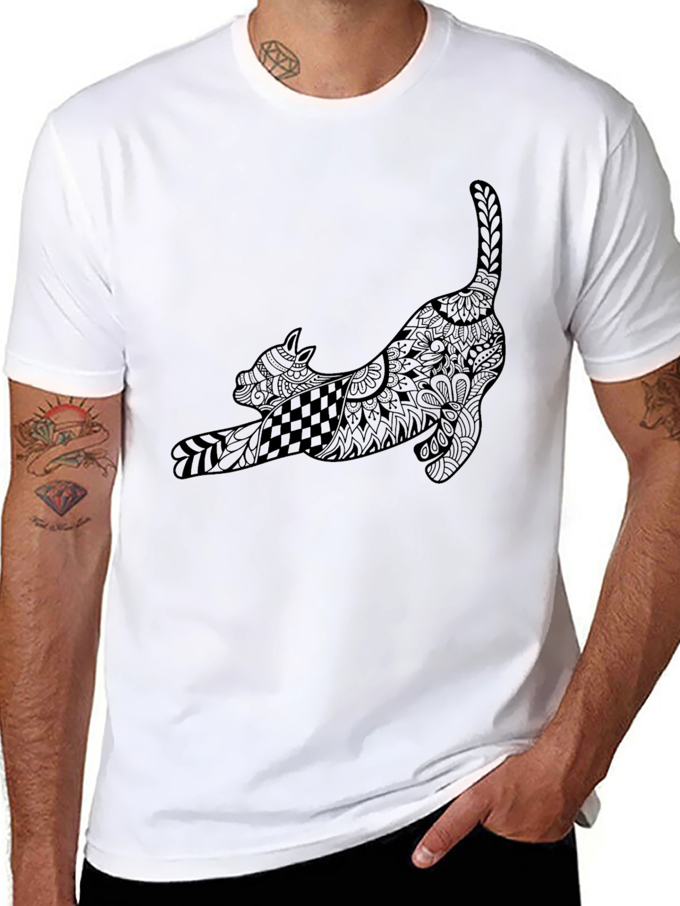 Stylized Cat T-Shirt - Black Graphic Tee